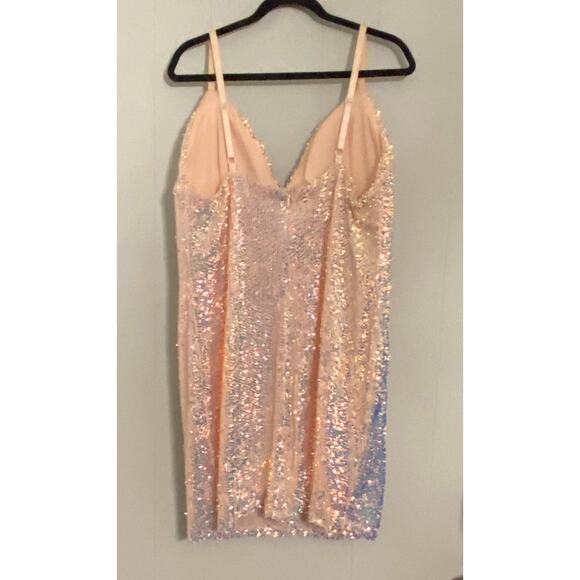 Plus Size Iridescent Champagne Rose Gold Sequin Mini Dress 3X Party New Years - Picture 2 of 10